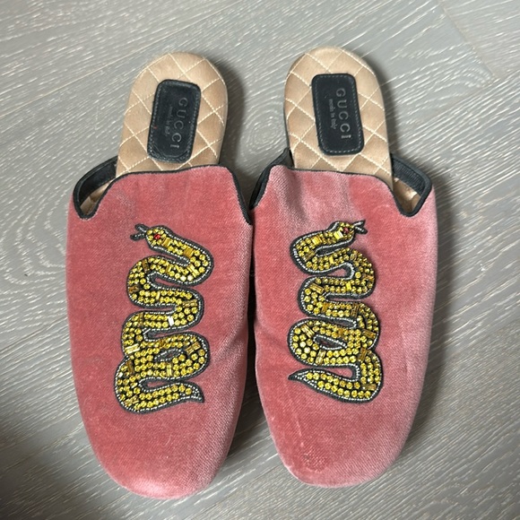 GUCCI Lawrence Velvet Crystal Snake Embroidered Princetown Slippers EU 36 - Picture 1 of 2